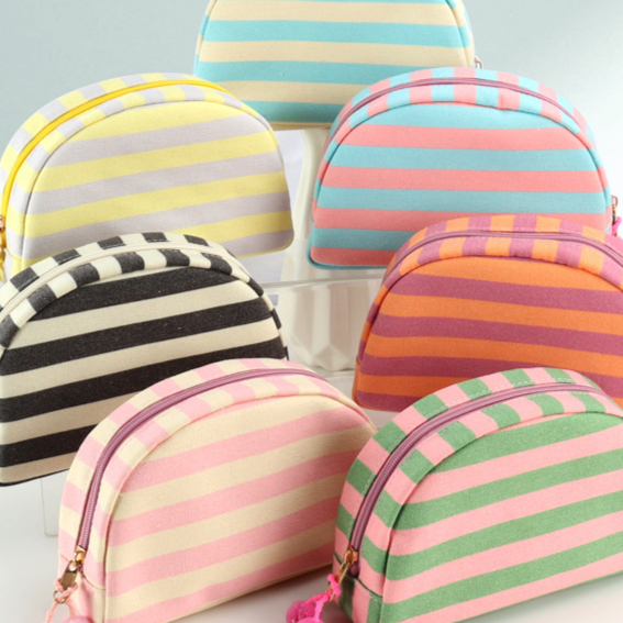 Striped Canvas Makeup Bag